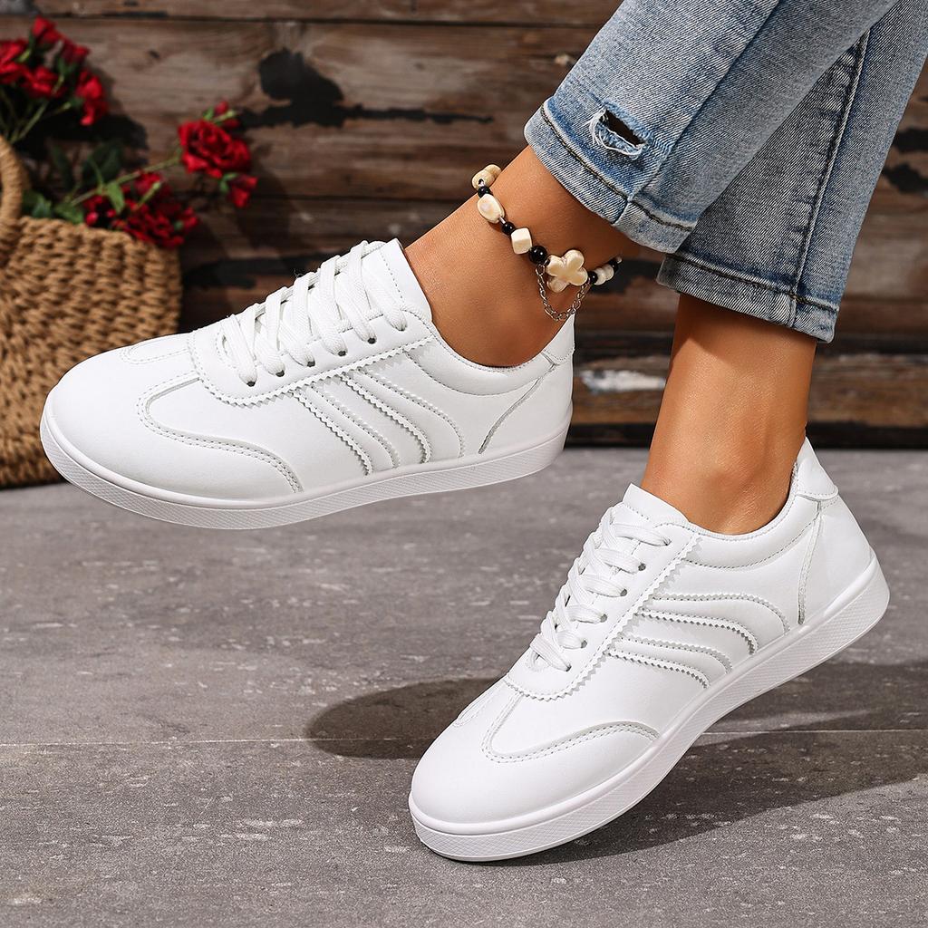 2025 Autumn New Round Head Leather Casual Little White Shoes Men's Shoes White Lace-up Board Shoes New Flat Shoes