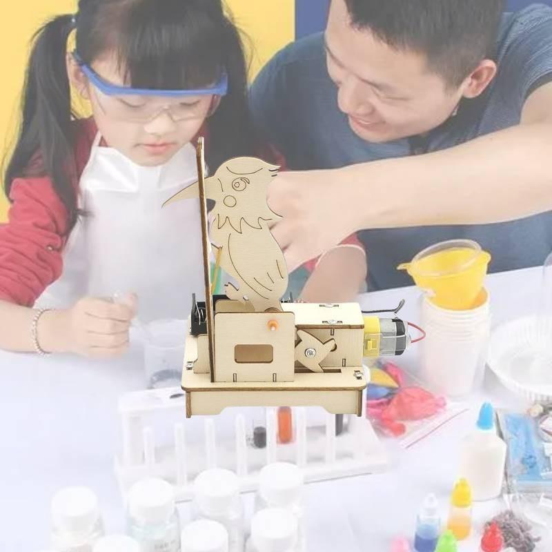 Creative Wooden Diy Woodpecker Assembly Model Kit For Kids Customizable Educational Handmade Craft Toy Electric Physic Science Learning Tool