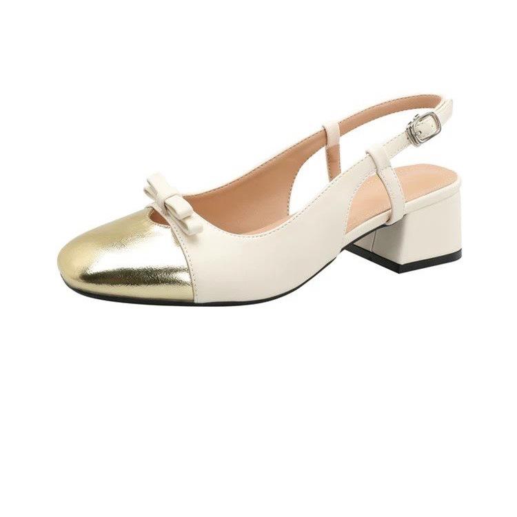 

Версия педикюра~ Туфли-лодочки на высоком каблуке в стиле Сяосянфэн, летние с бантом сзади, пустые, в цветовой гамме, на толстом каблуке, Мэри Джейн, одинарные туфли, сандалии с закрытым носком для женщин 39