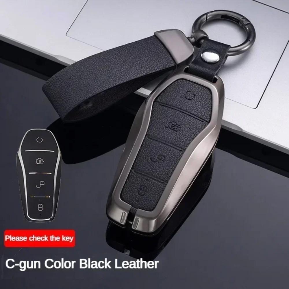 Capa para chaveiro BYD Song Plus Atto 3 Han EV Tang DM Qin Seal Dolphin Couro Metal Controle Remoto Fob Porta-chaves Acessórios para carro