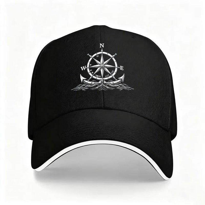 Nautical Compass Anchor Baseball Cap Vintage Sailor Polyester Adjustable Outdoor Adventure Cap
