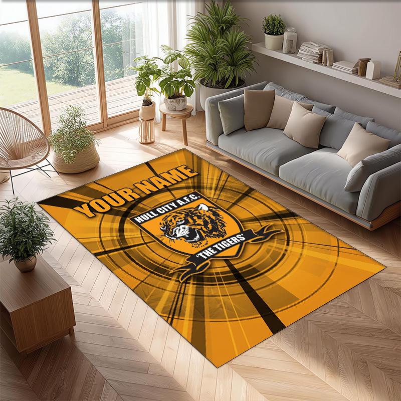 Hull FC Crystal Velvet Rug, Custom Name Text Personalized Non‑Slip Floor Mat for Home Decor Gift