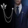 Men's Brooch European Retro Royal Style Double Eagle Pin with Fringe Chain for Suit Jacket Lapel Gothic Vintage Military Corsage
