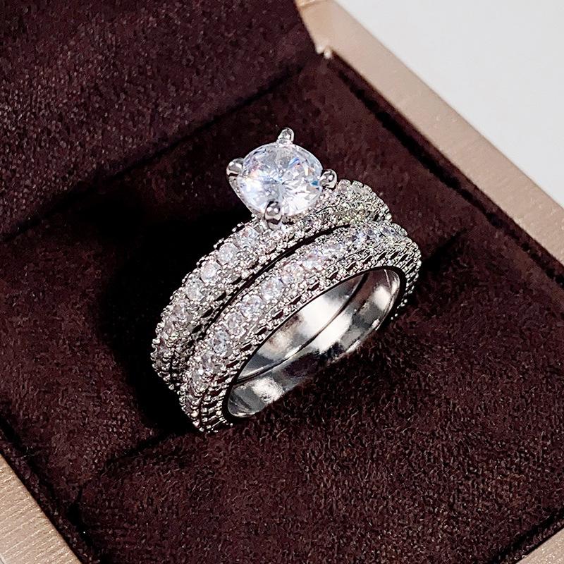 Full Diamond Round Simulation Diamond Set Ring Girl, Engagement Ring, Wedding Memorial Ring