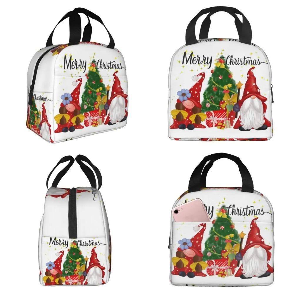Cartoon Christmas House And Gnome Insulated Lunch Bag for Office Cooler Thermal Food Box Tote Portable Lunch Boxes Container