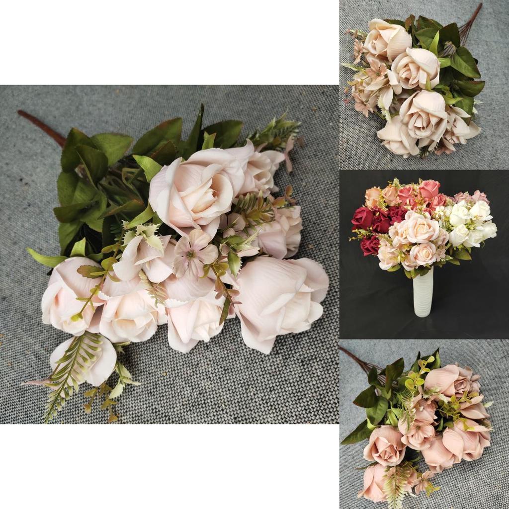 11 Head Polish Rose Buds Silk Flowers For Diy Wedding Decor Home Styling