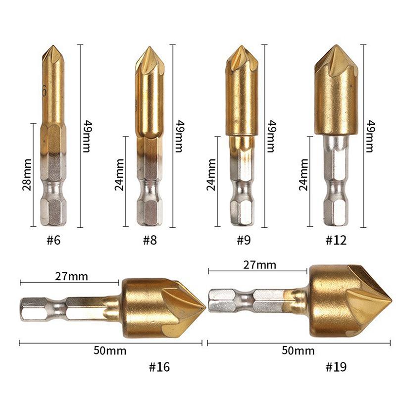 Hole Opener Chamfer Drill Bit Hex Shank Woodworking Chamfering Tool 82° Countersink Precise Multi-Size Countersink Bits