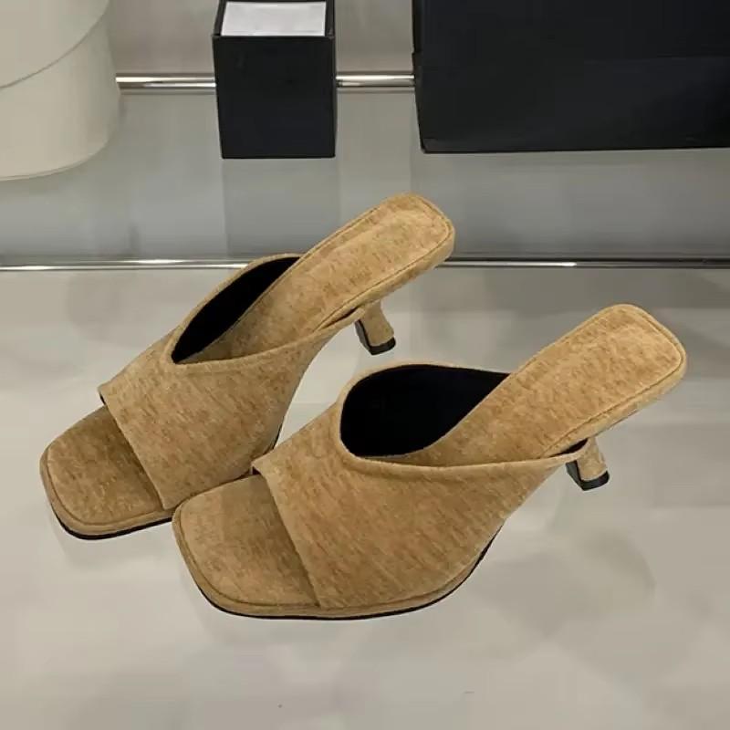 Fashion Eilyken Summer Fashion Square Toe Women Slippers Fashion Thin Low Heels Slide Shoes Elegant Party Dress Zapatos De Mujer