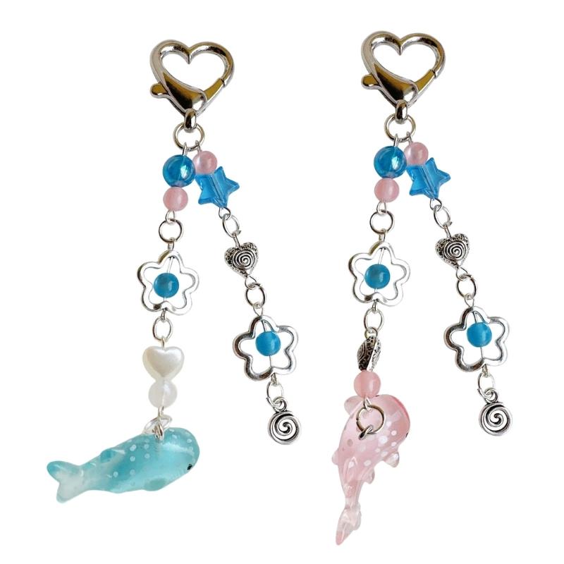 Lovely Whale Pendant Keychain Ornament Sea Animal Beaded Key Chain Fashionable Decoration for Phones Bags Cameras