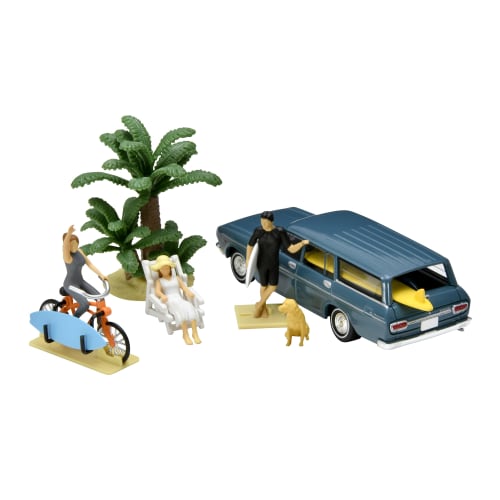 

TOMYTEC DioColle 64 1/64 #CarSnap 19a Surfing ABS Resin/PVC Figure and Accessories (Painted, Partially Assembled) + Die-Cast Miniature Car Set