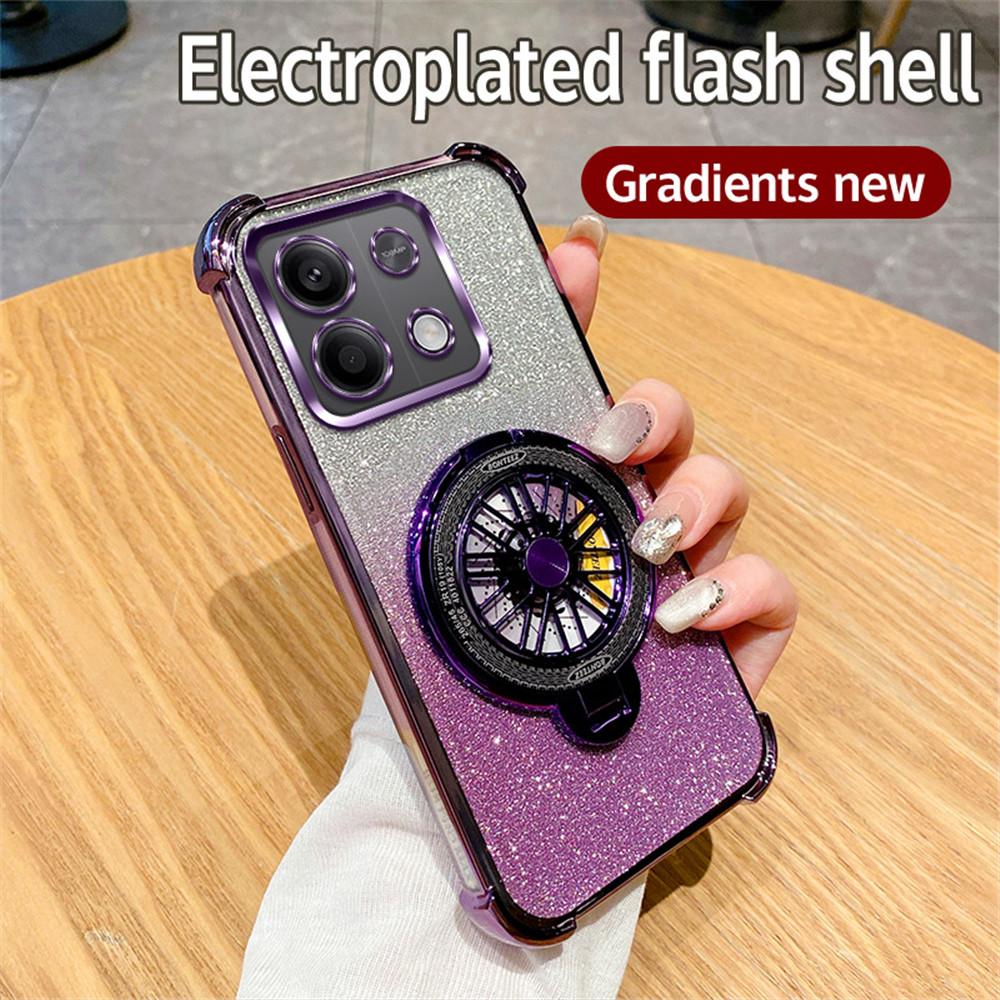 Shockproof Phone Case For Xiaomi Redmi Note 14 Pro Plus 14C 4G 5G 14T POCO X7 Pro Rotate Gyroscope Stand Gradient Glitter Cover