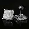 Hip Hop Style Copper Micro-Inlaid Zircon Square Stud Earrings Hiphop Trendy Cool Earrings
