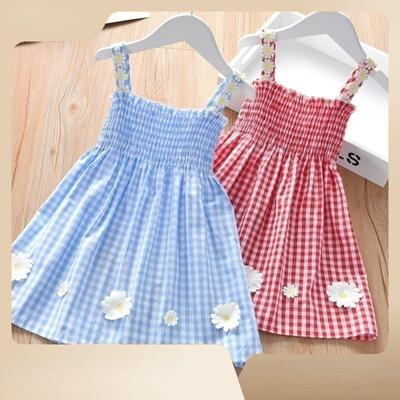 Summer 2023 Children's Dress Little Daisy Plaid Princess Dress for Girls