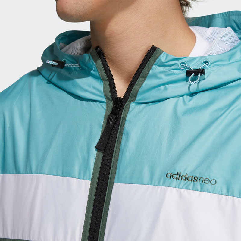 Adidas Neo Logo Bestickte Gestreifte Colorblock Zip-Up Hoodie Jacke Herren Jacke Blau Grün H57440