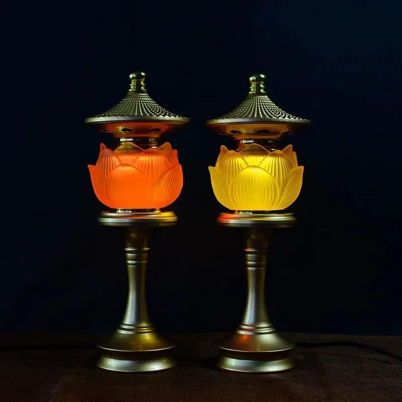 Buddhist Supplies, LED Crystal Lotus Lamp, Buddha Offering Lamp, Household Prayer Lamp, Three Gradient Colors, Plug, 1pcs 110v