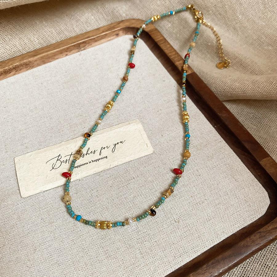 Summer dopamine stained glass crystal beaded necklace collarbone chain design sense niche item decoration