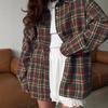 2024 Women's Retro Plaid Shirt: Autumn/Winter Oversized Mid-Length Outerwear, American Style Streetwear