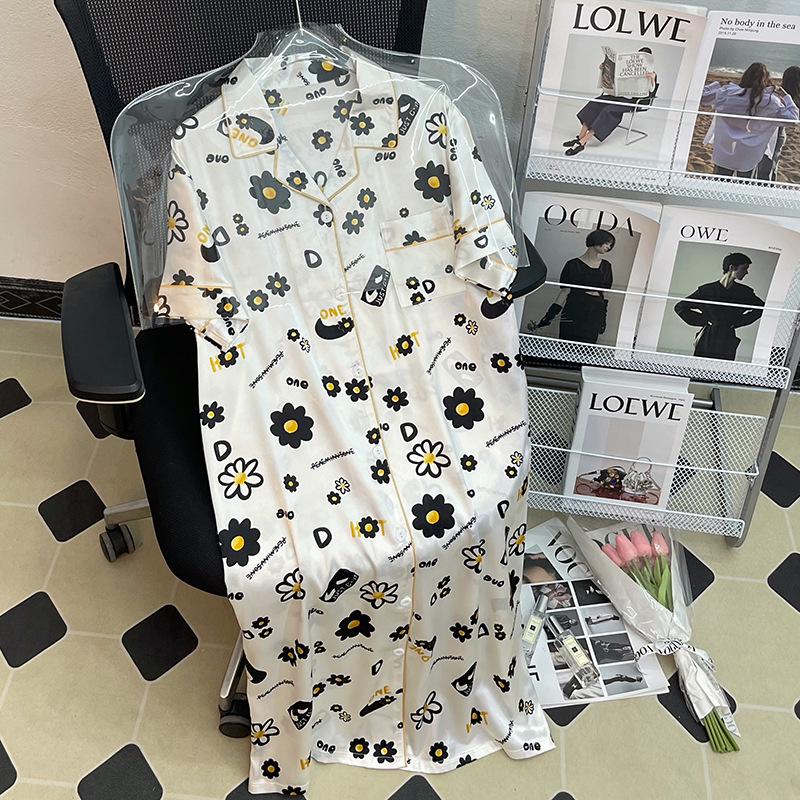 

Women s Summer Leopard Print Pajamas - Short Sleeve Boyfriend Style Nightgown for Home or Out L (105-135 jin)