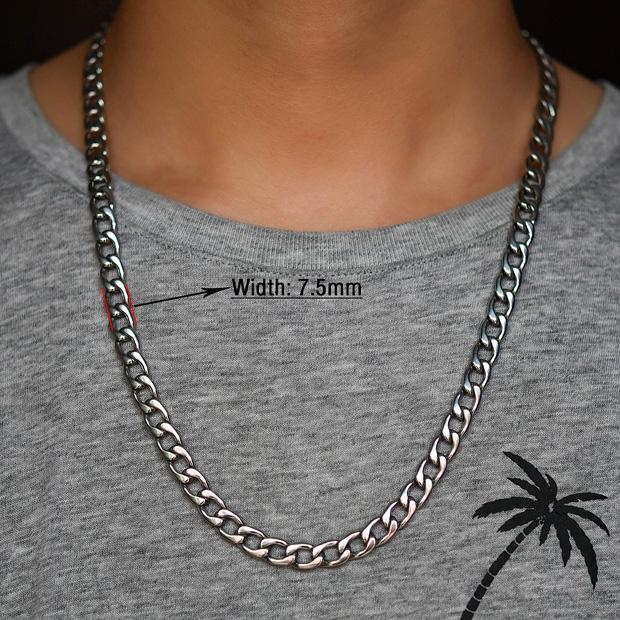 10 PCS Men's Necklace Round Link Cuban Chain Silver Stainless Steel Choker Punk Boy Women Jewelry Accessory Gift