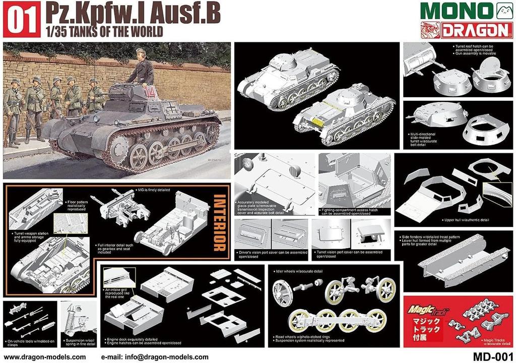 Dragon Tanks of the World 1 Panzer 1 Typ B der Deutschen Armee, Plastikmodell MD001, Platts/MONO, 1/35