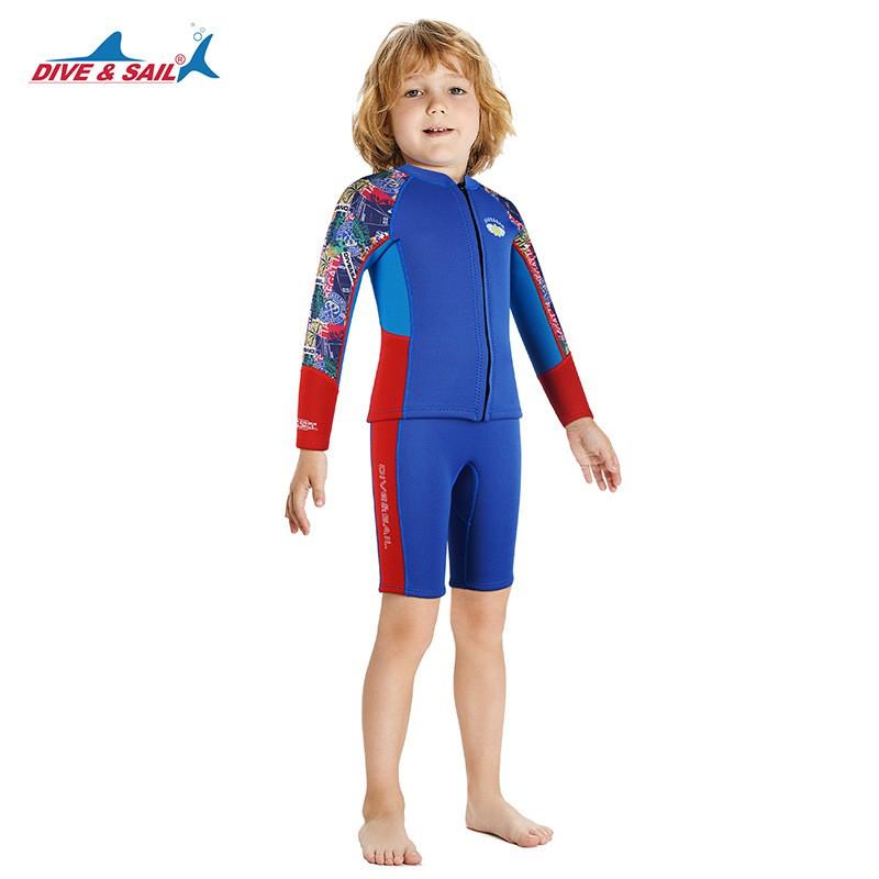 Kids 2.5mm Fullsuit Wetsuit Snorkeling Surfing Swimming Diving Warm Thermal Long Sleeve Neoprene Suit Boys