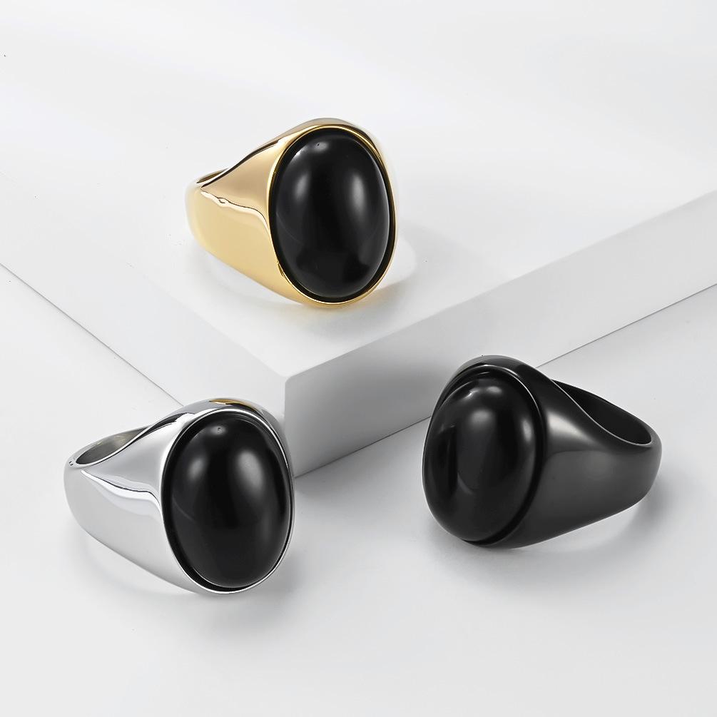 Trend Jewelry Oval Egg-shaped Tiger's Eye Stone Ring Men's Niche Literary High-end Titanium Steel Index Finger Ring