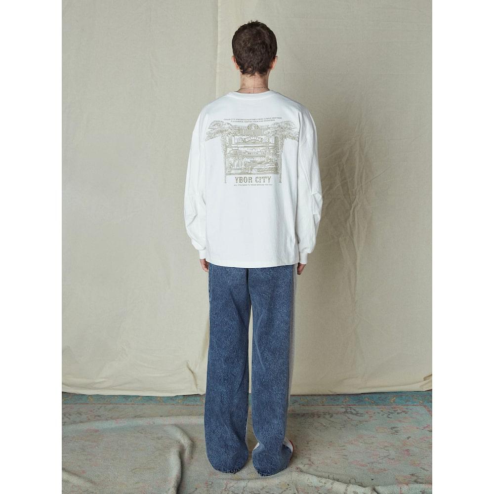 Saendeusaundeu Ybor Graphic Over Fit Long Sleeve Tshirt Ivory
