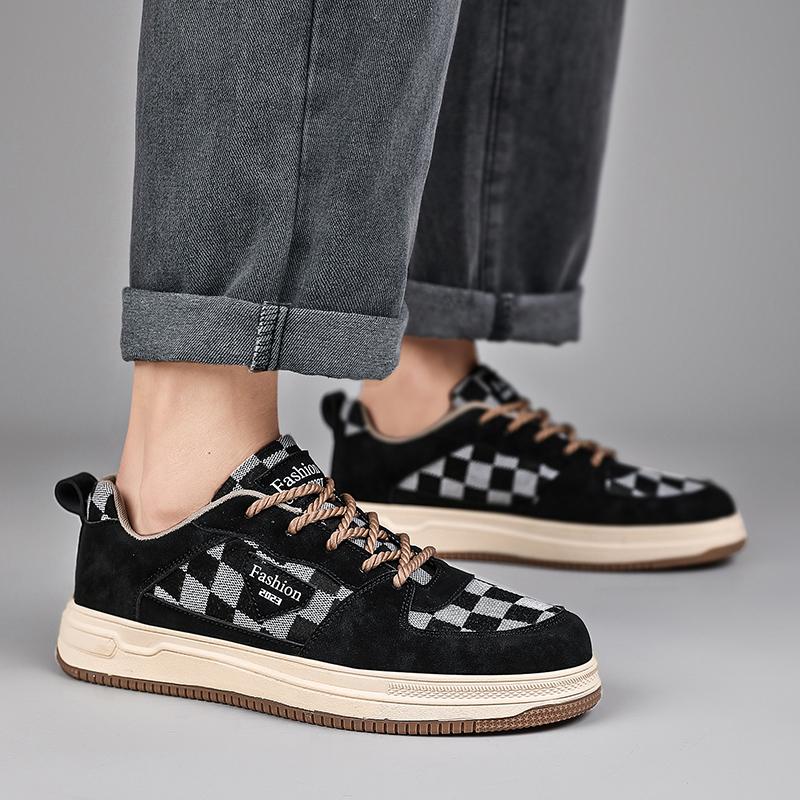 Men’s Black Green Checked Sports Shoes Casual Skateboard Shoes Students Walking Running Sneakers Shoes Over Sized 46 47 48