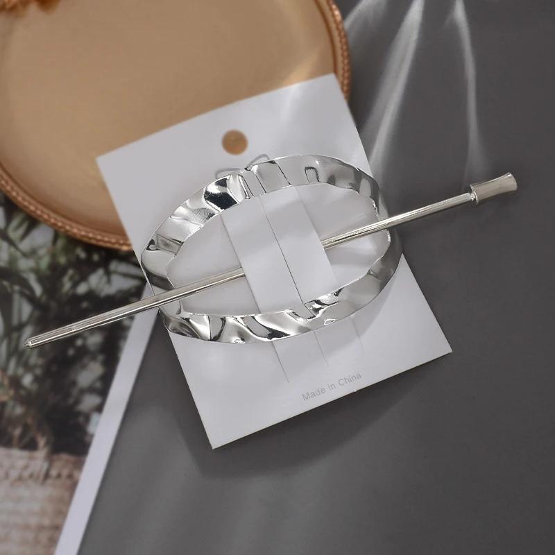 Geometrischer Gold Silberfarbener Metall Haarstab Frauen Pferdeschwanzhalter Styling Werkzeuge Trendige Accessoires Koreanische Gabeln Haarnadel Schmuck