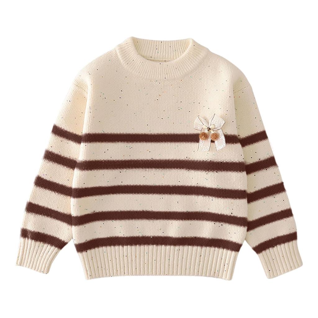 Kids Striped Knit Sweater Round Neck Pullover Top for Casual Everyday Wear