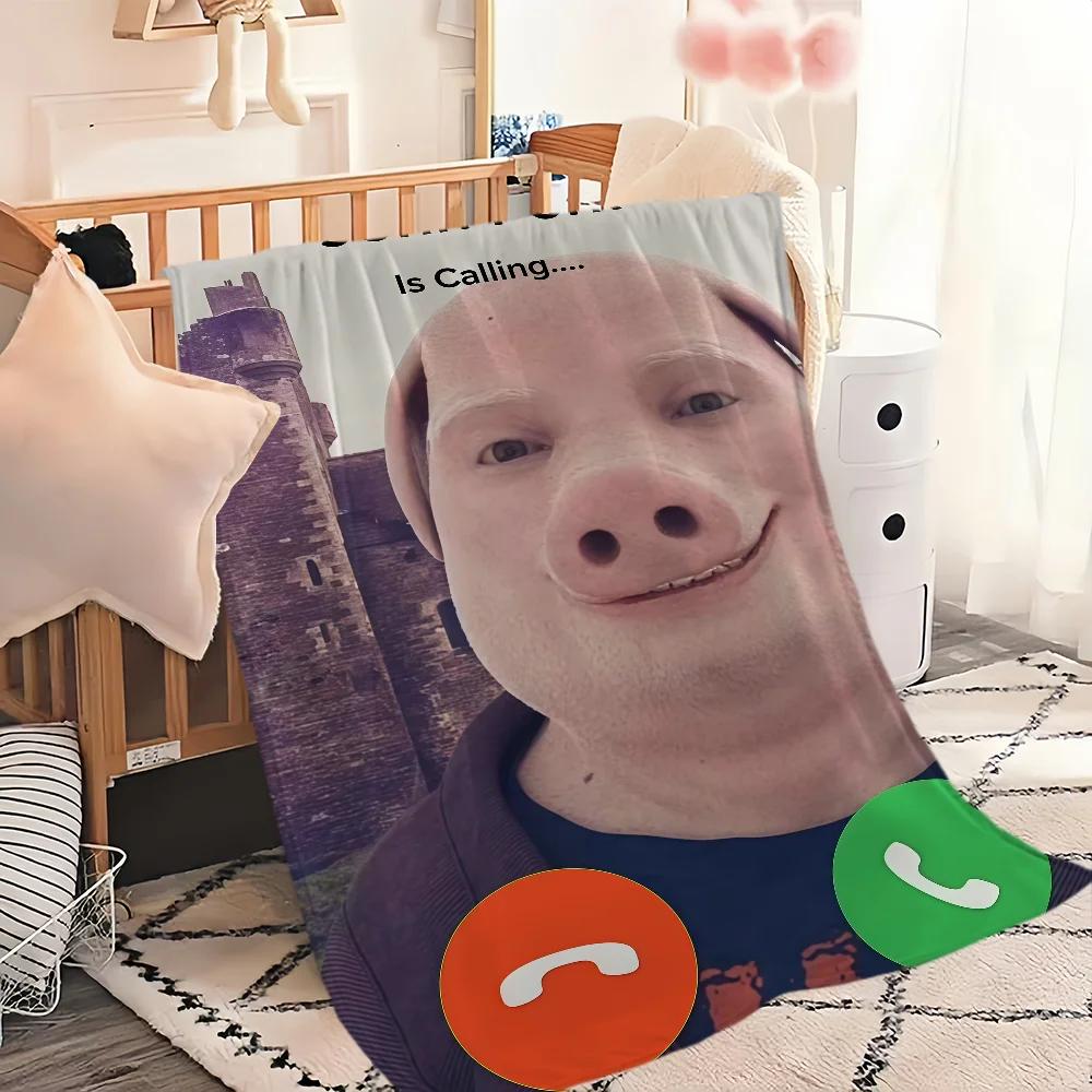 Monika Chen Unisex John Pork Smiling Pig Is Calling Blanket Blanket For Couch Sofa Travel Home Picni Flannel Blanket Birthday Gift Warm Comfortable