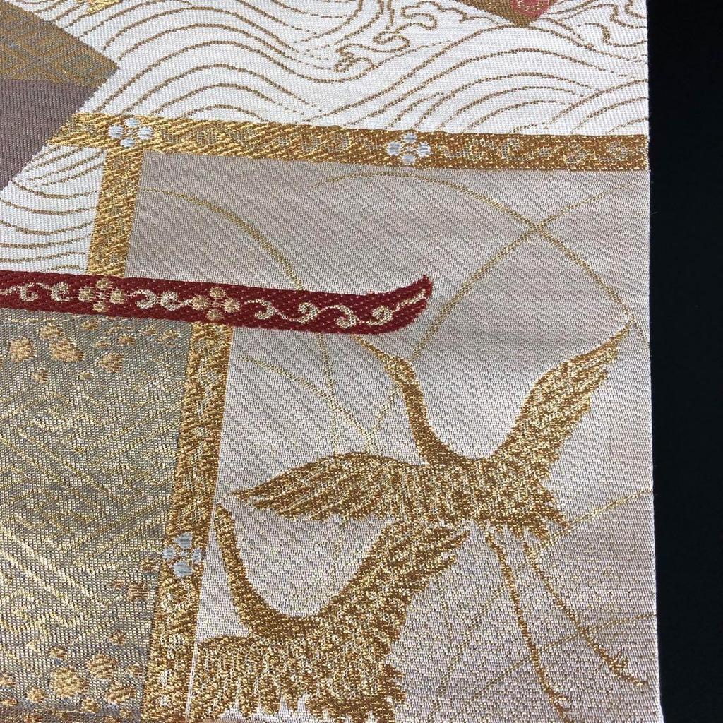 Used SO-318 Fukuro obi (six pieces), pure silk, Rettori Dynasty Chinese pattern, gold thread, crane, flower