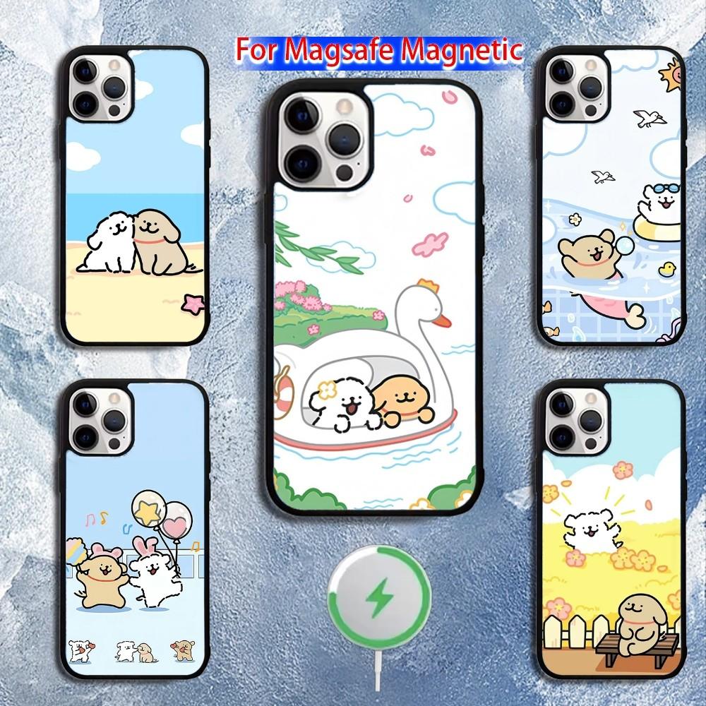 L-Line Puppy Maltese Phone Case For iPhone 16,15,14,13,12,11,Pro,Max,Plus,Mini,Magsafe,Magnetic Wireless Charging Case