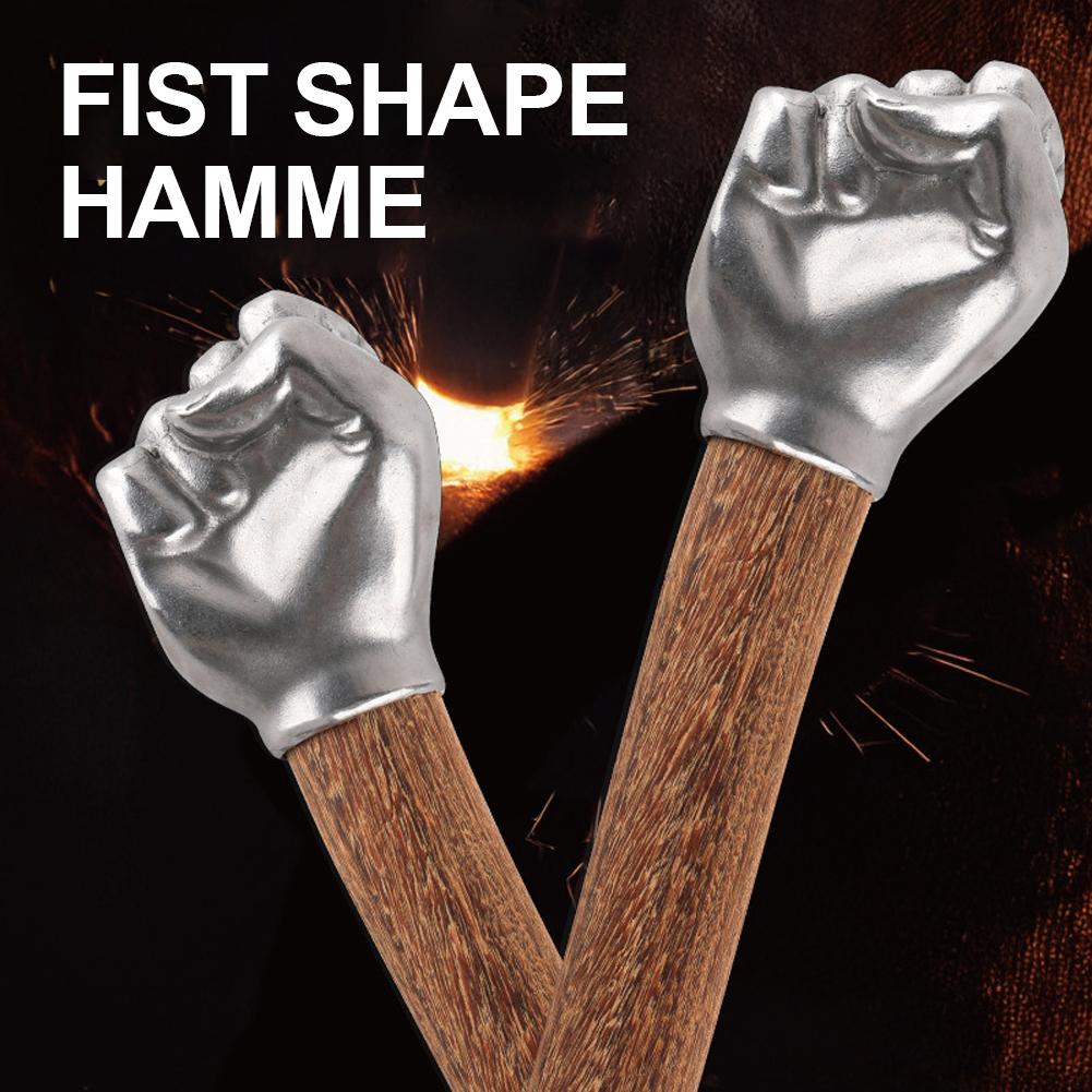 1Pcs Handicraft Multifunctional Hammer Stainless Steel Vehicle-mounted Fist Shape Hammer Wood Handle Decorative Ornament Gift