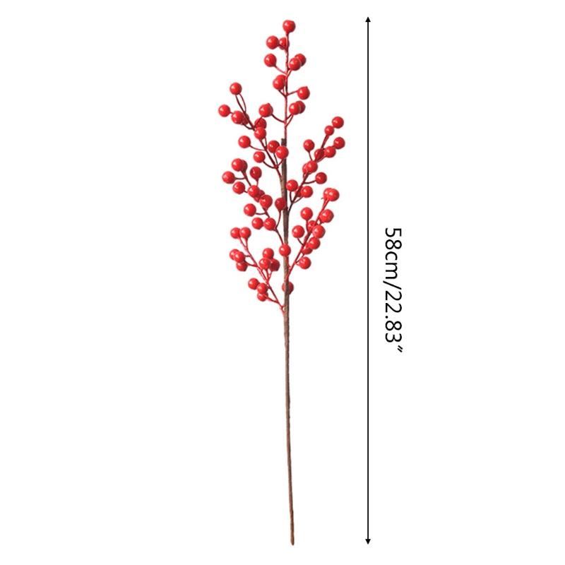 Artificial Red Berry with Stem 6 Branches Holly Berries Simulation Fake Flower
