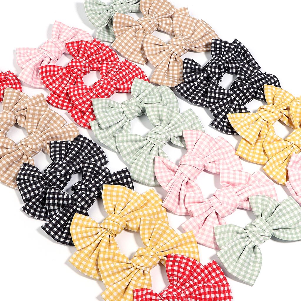 2 Pezzi/lotto Dolce Tessuto a Quadri Fiocco Design alla Moda Fiocchi Colorati per Cucito Fermaglio per Capelli Cerchietto Accessori per Capelli Regalo Forniture per Abbigliamento