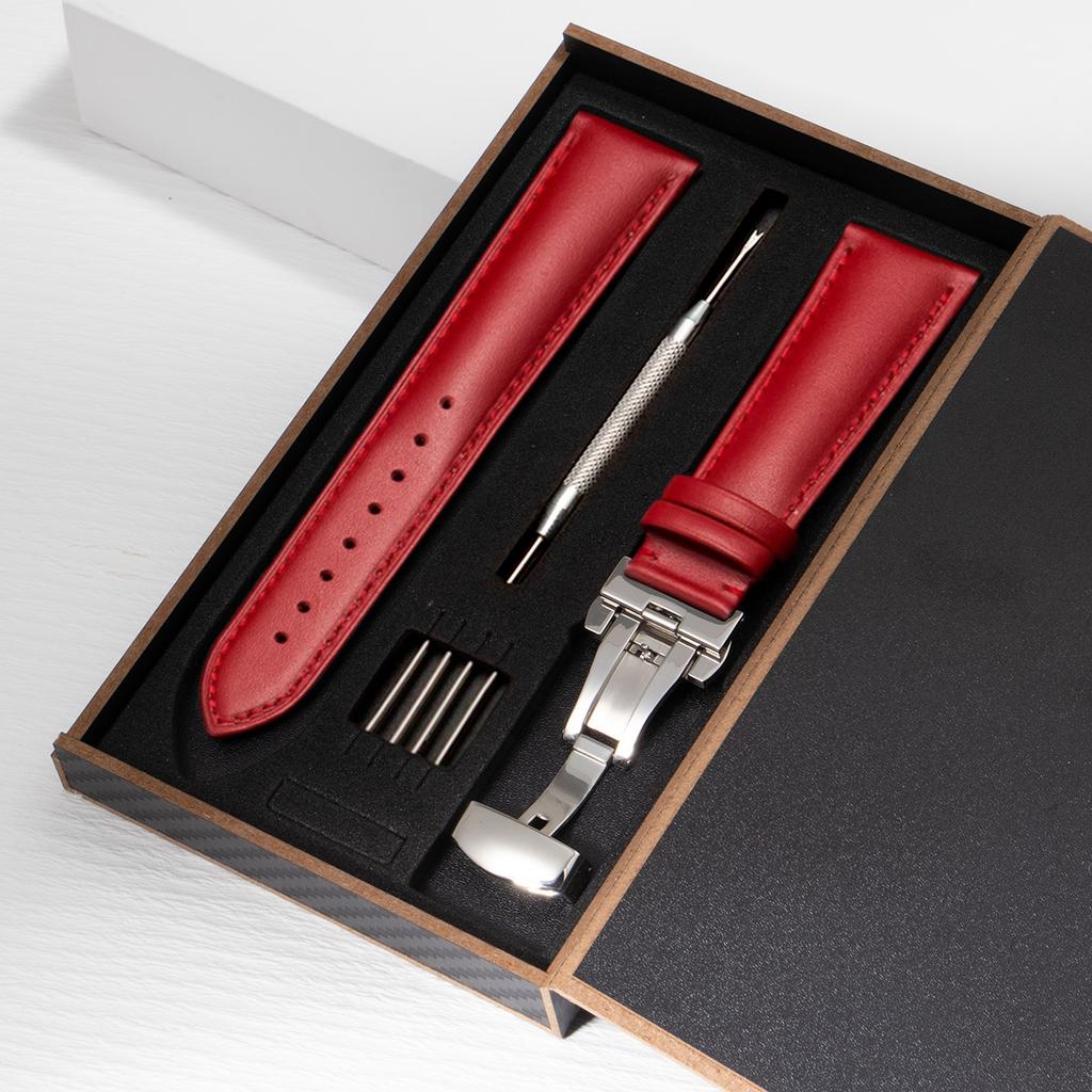 2026 Leder-Uhrenarmband 18mm 20mm 22mm Uhrenarmband Automatisches Schmetterlingsverschluss Herren und Damen Business mit Box Armband