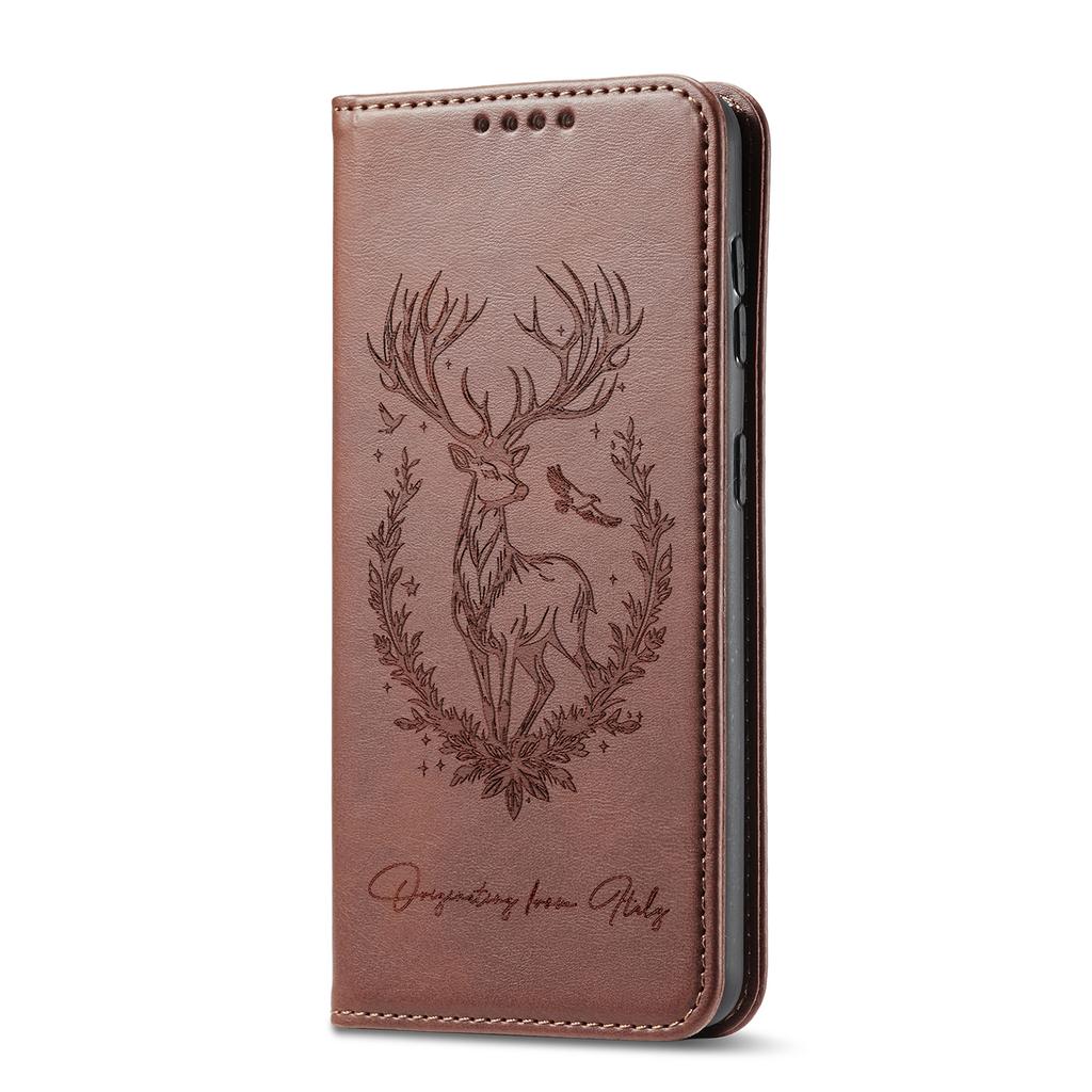For Honor 400 Lite Stand Case Lucky Deer Imprinted Magnetic Closure Leather Wallet Phone Cover
