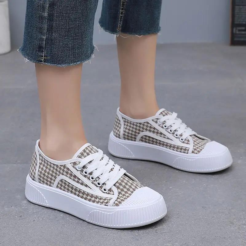 Fashion Designer Luxury Houndstooth Lace Up Woman Footwear Cheap Fashion 2025 Y2k Comfortable and Elegant High Quality Shoes for Women