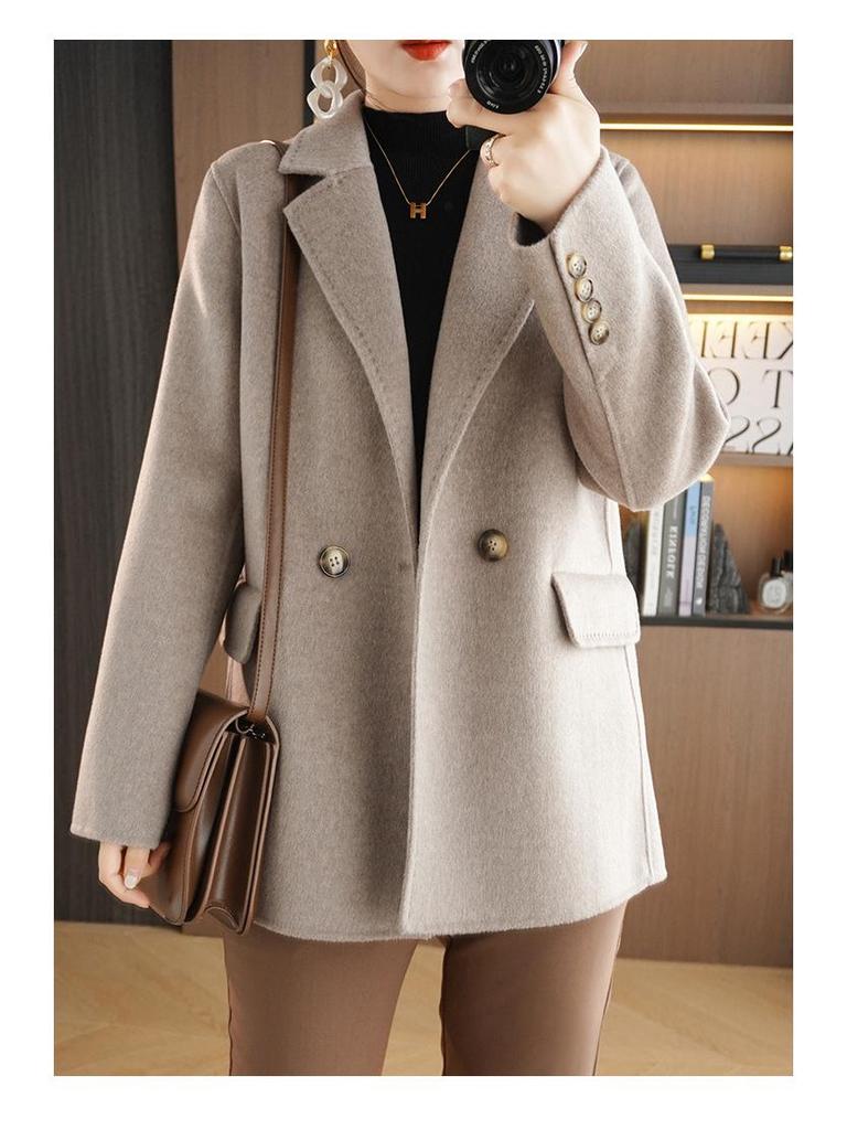 Damen Slim Woll-Melton Übermantel - Mittellang, Doppelseitig mit Reverskragen für Herbst und Winter