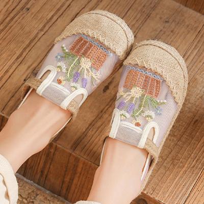 Zapatos de Malla Tejida Bordada de Moda Simple para Mujer Estilo Étnico Punta Redonda Zapatos Planos Suaves y Cómodos