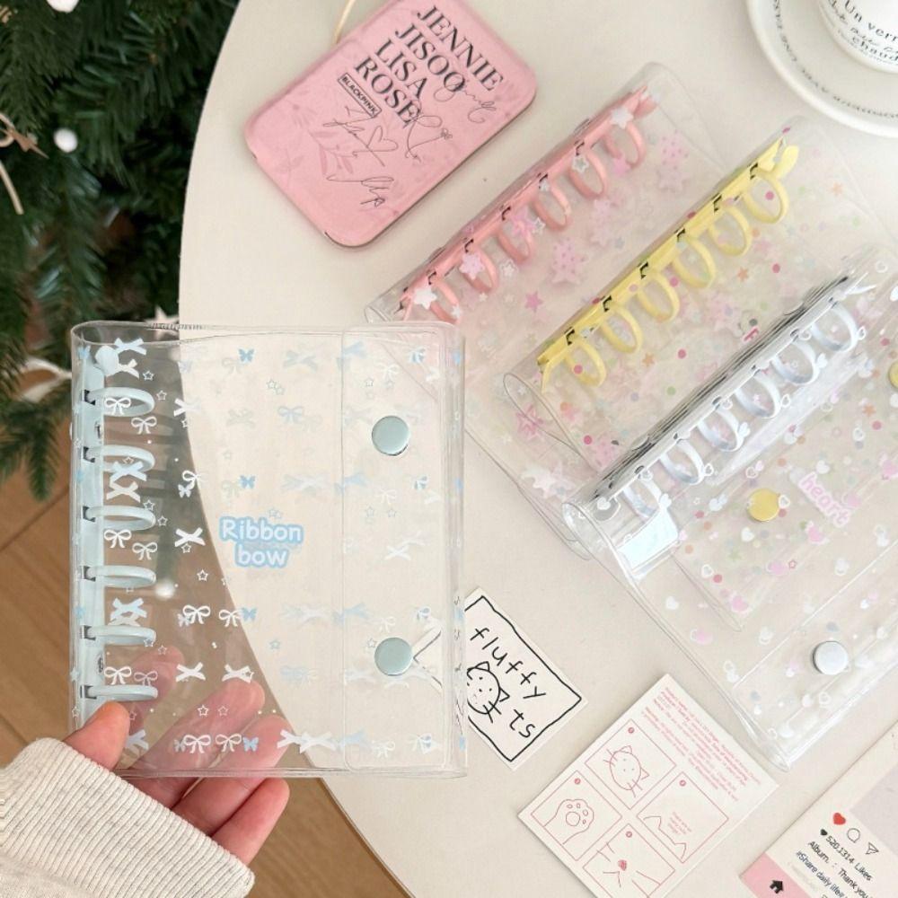 Portable A7 Photo Album PVC Loose-leaf Postcards Holder Clear Bow Star Design Photo Card Holder Students