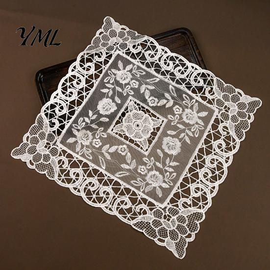 Retro European Style Table Linens Lace Placemat, White Floral Doilies, Embroidered Mat, Elegant Photo Backdrop Prop Sheer Mesh Doily for Tea