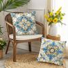 1/4pcs Bohemian Blue Gold Floral Tile Throw Pillow Covers Vintage Mediterranean Style Cushion Cases for Home Sofa Bedroom Decor