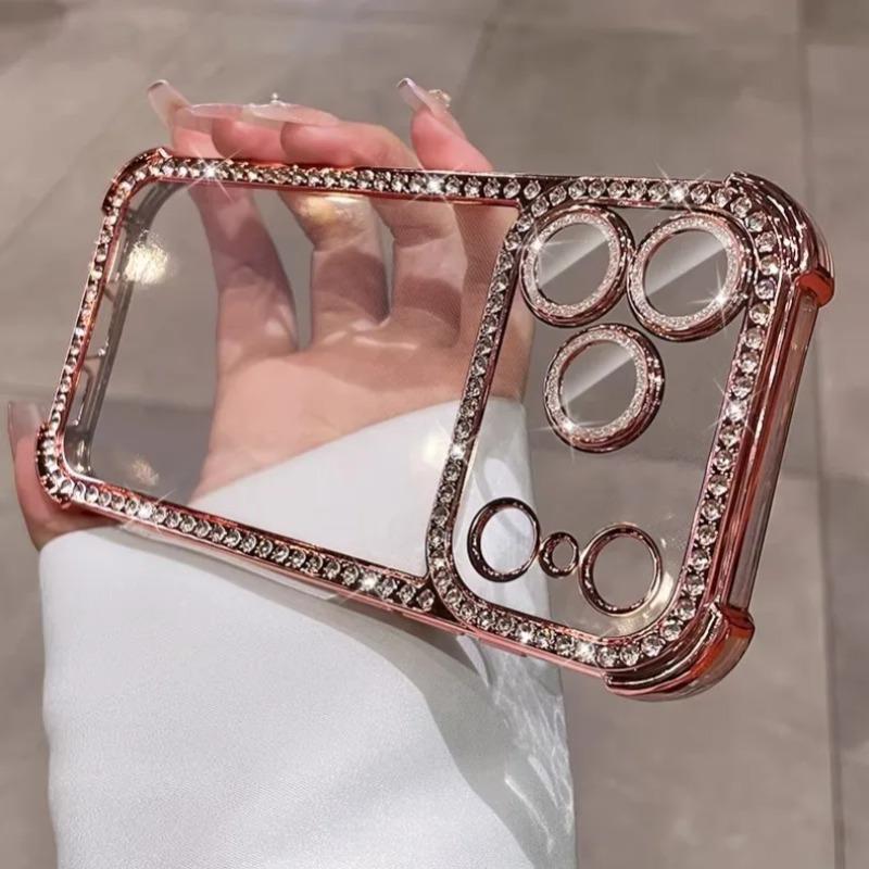 Custodia Bumper con Protezione Fotocamera in Diamante Bling Per Per Iphone 17 16 1 14 13 17Pro Max Airbag Anti-urto Trasparente Morbida