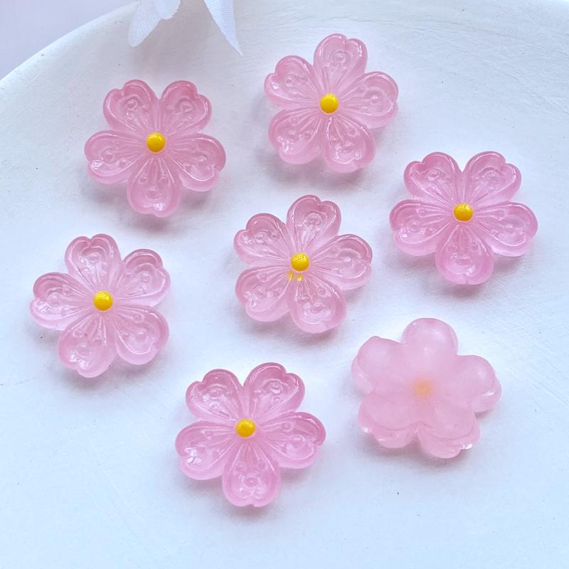 10Pcs New Cute 20mm Resin Mini Cherry Blossoms Flat Back Cabochon Scrapbook Kawaii DIY Embellishments Accessories