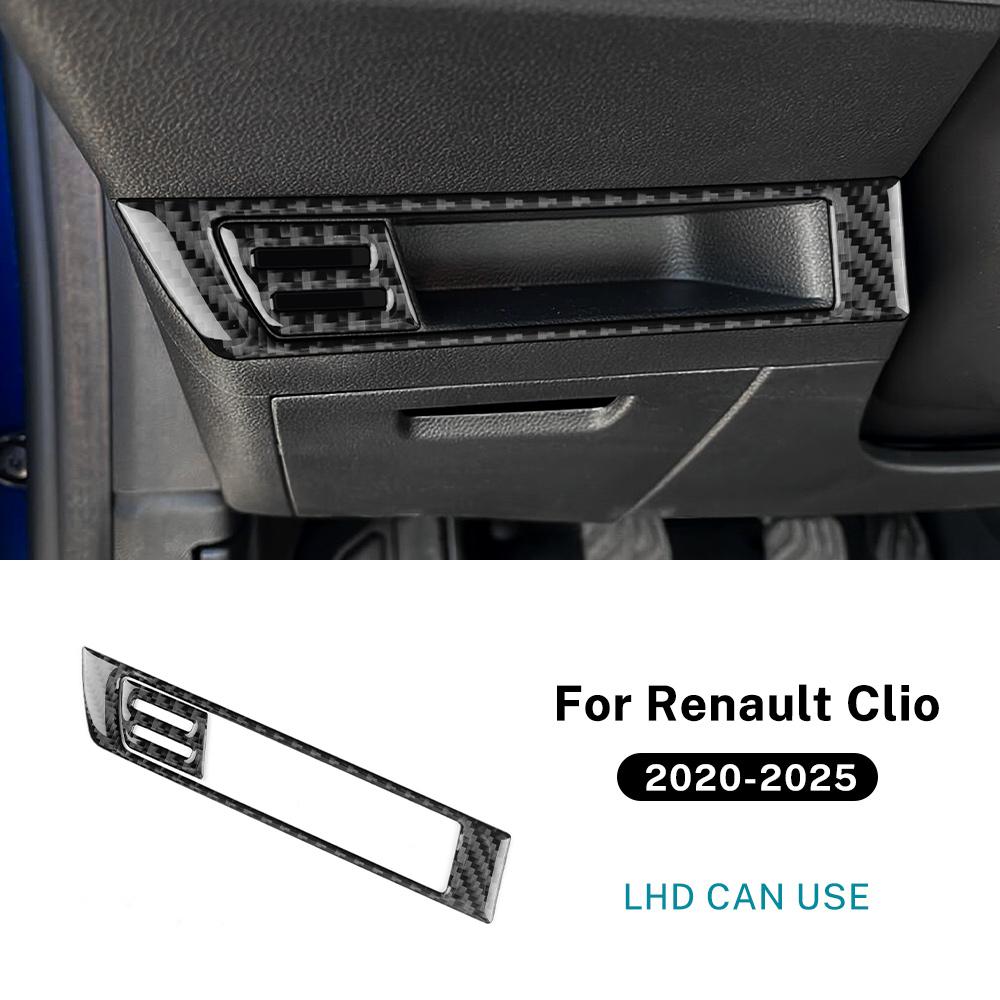 Real Soft Carbon Fiber Sticker For Renault Clio 5 MK5 2020 2021 2022 2023 2024 2025 LHD Car Driver Side Storage Box Frame Trim