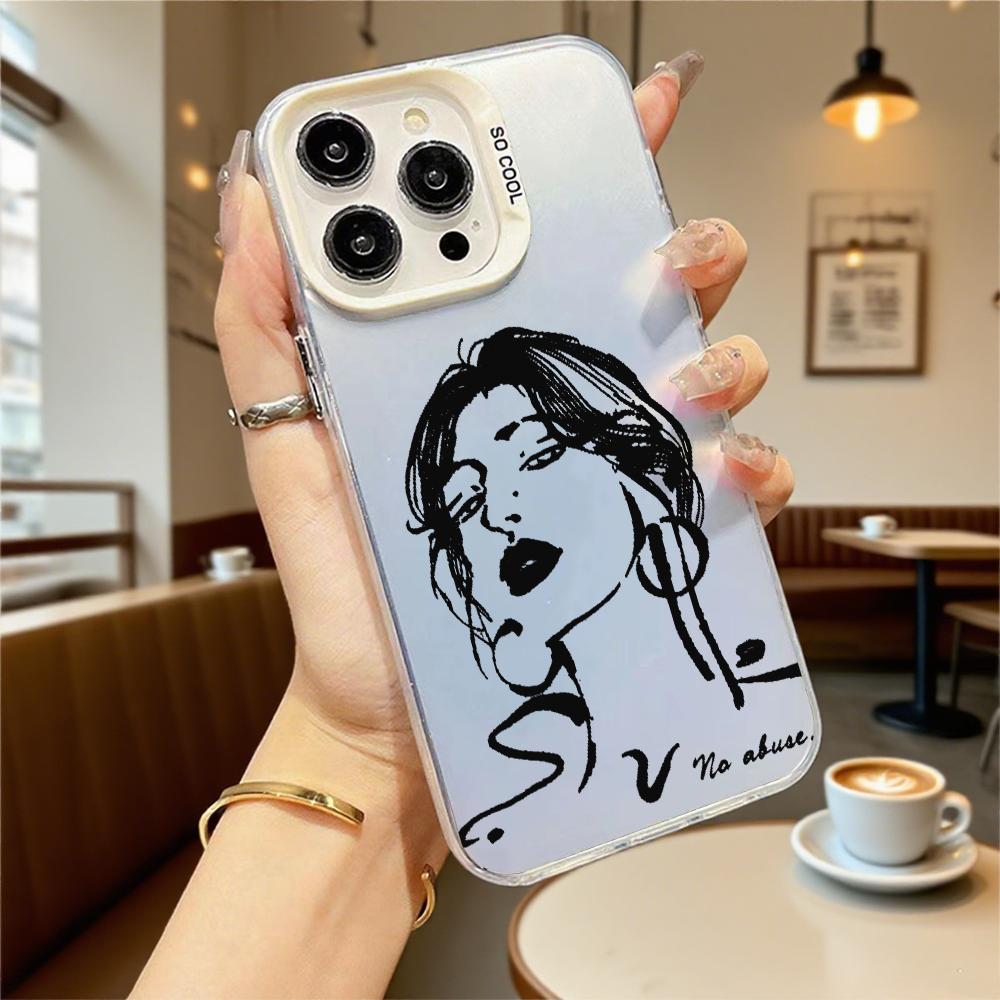 Ink Sketch of Woman Hard Phone Case for Iphone 16 15 14 13 12 11 Pro Max Mini Shockproof Anti-Scratch Protective Cover