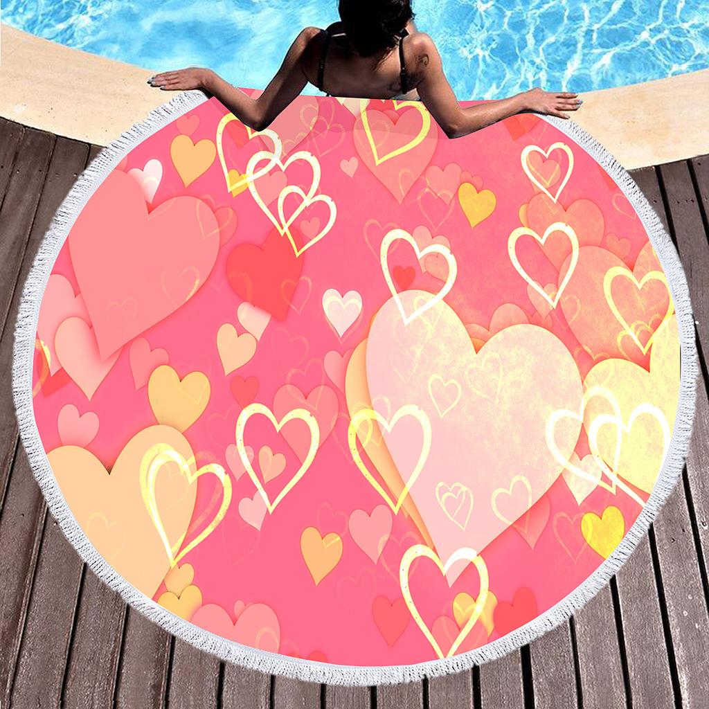 Love Heart Round Beach Towel, Microfiber Sand Resistant Beach Blanket, Soft Absorbent Quick Dry Portable Pool Towel Picnic Mat