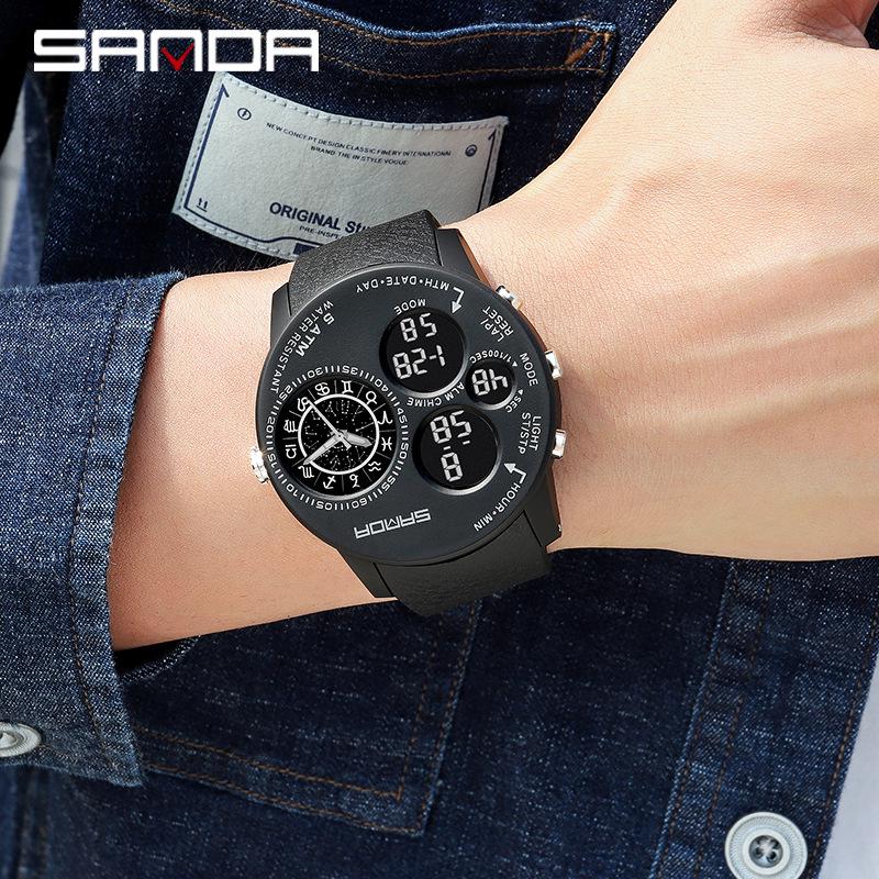 Sanda Men's Multifunctional 12 Constellation Dial Waterproof Electronic Watch
